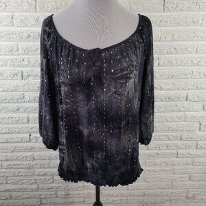Dressbarn XL Peplum Top Black Sequin Embroidered 3/4 Sleeve Plus Size BLA155E